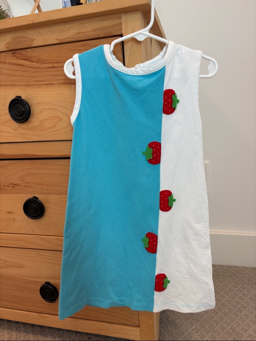 Little English Blue and White Strawberry Appliqué Dress